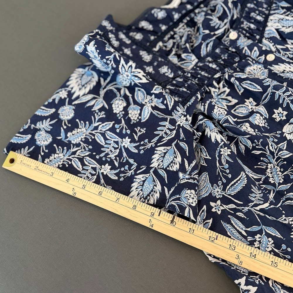 Beach Lunch Lounge Navy Floral Cotton Button Front Peplum Top Square Neck XL - Picture 11 of 11